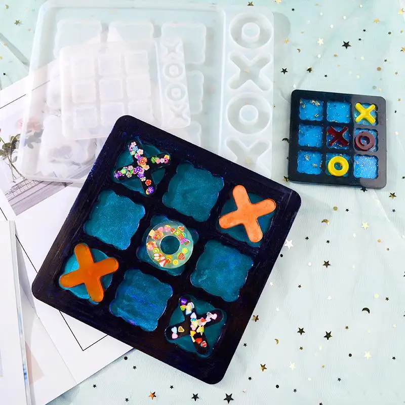 

DIY Crystal Epoxy Mold XO Jiugong Game Chess Tic Tac Toe Silicone Mold Epoxy Mold Board Game