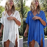 2021 sexy knitted beach cover up women long sleeve beach blouse female hollow out holiday skirt bikini cover up summer beachwear