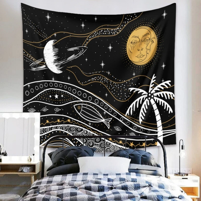 

Night Pattern Wall Hanging Tapestry Decoration Bohemian Style Beach Towel Thin Blanket Yoga Shawl Travel Mat