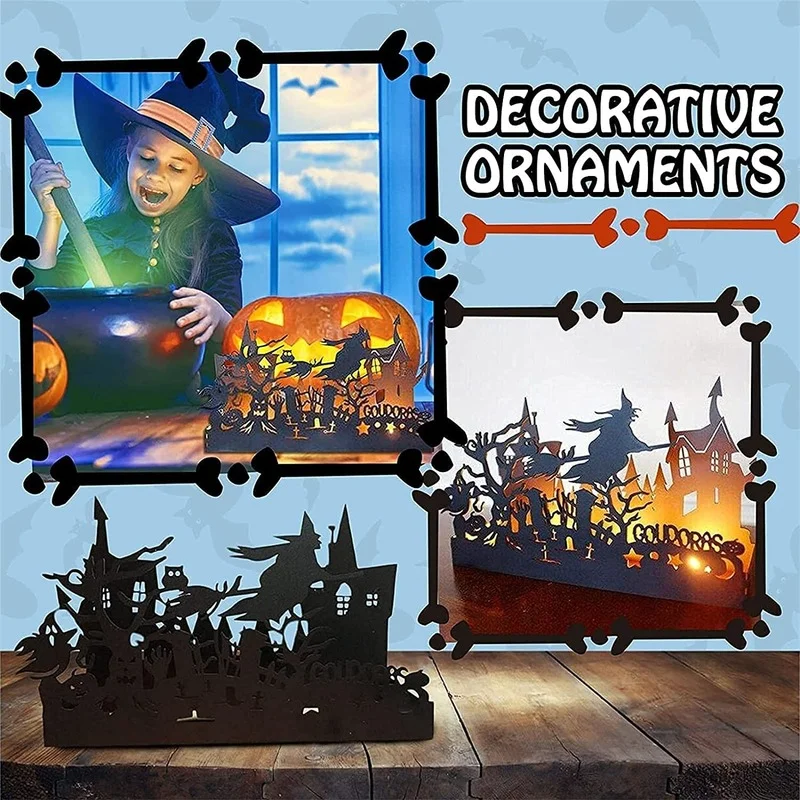 

Christmas Candle Box Decorations Castle Flying Witch Silhouette Halloween Decor Candlestick Holder Window Box