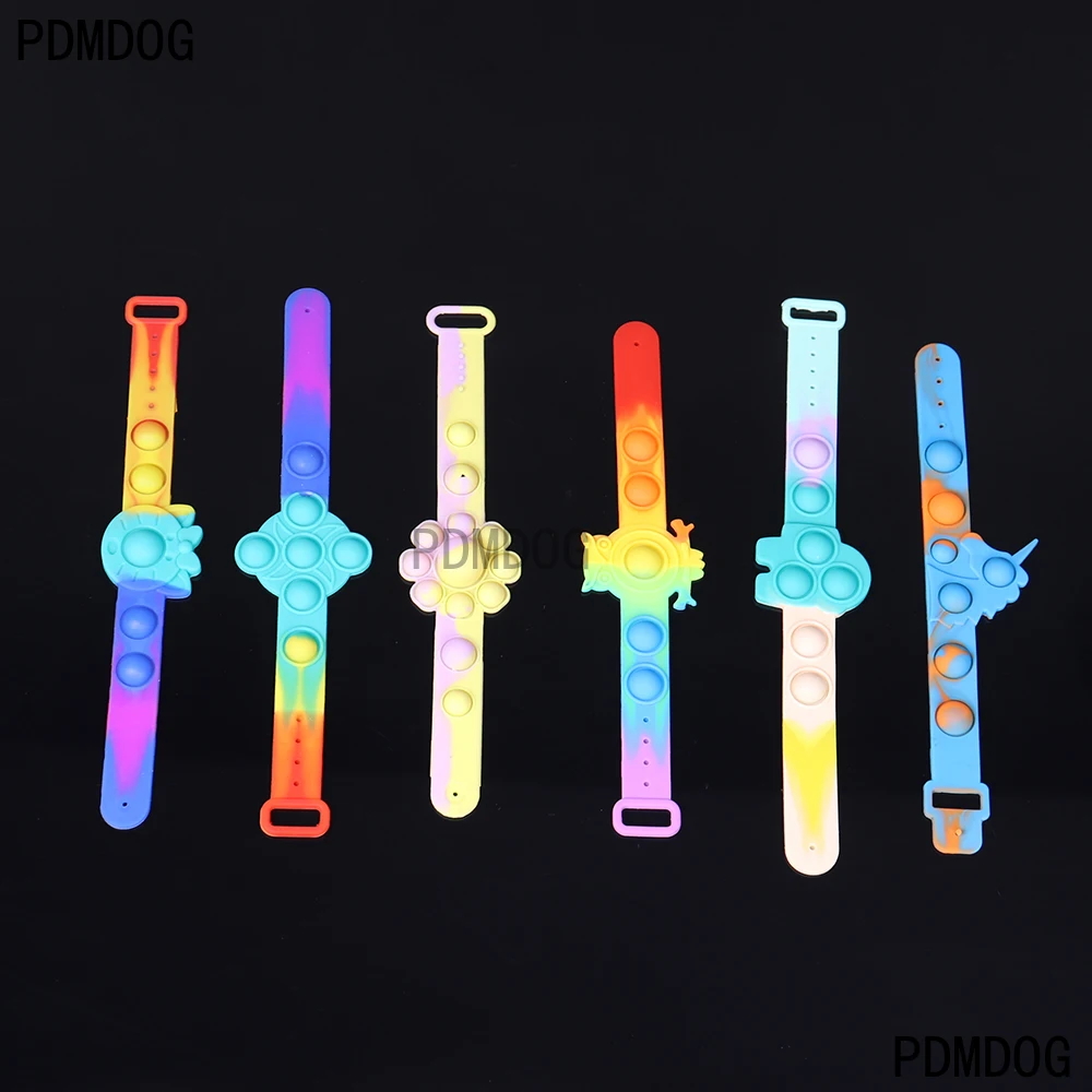

Macaron Wearable Push Bubble Sensory Fidget Toys Simpl Dimmer Antistress Toys Hand Finger Press Silicone Beads Bracelet Toys