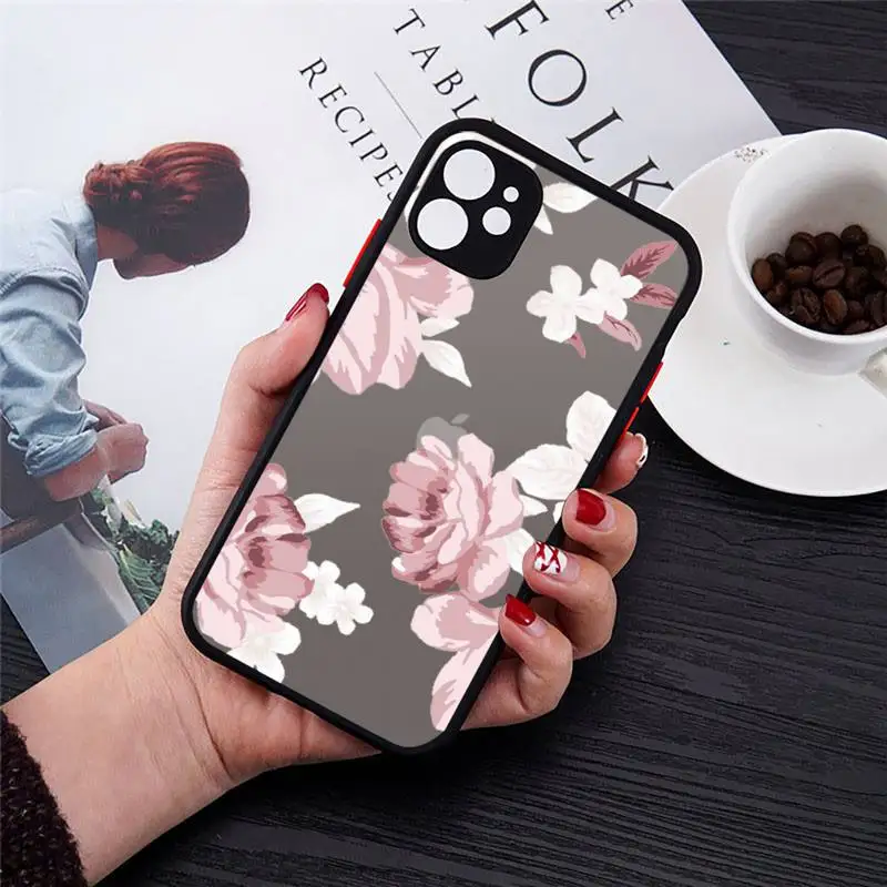 

Beautiful Flower art design pattern Phone Case matte transparent For iphone 7 8 11 12 plus mini x xs xr pro max cover