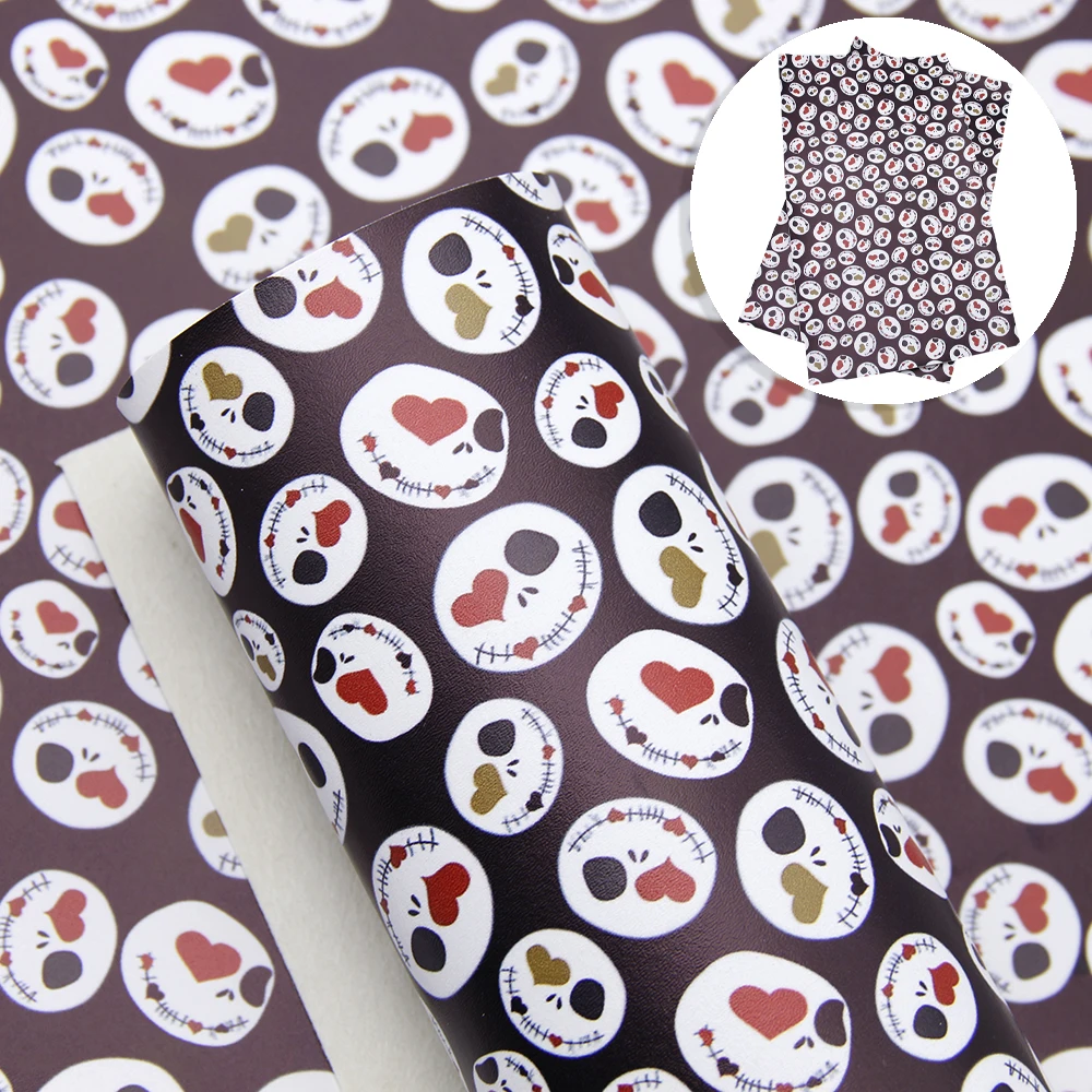 

20*34CM Smooth Halloween Printed Faux Synthetic Leather Fabric for Bows Leather Sheets Crafts DIY Handmade Materials,1Yc12248