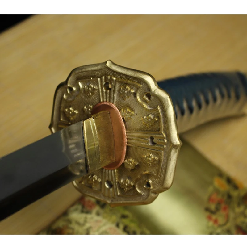 

Quality Tachi Handmade Japanese Sword Folded Steel Sanmai Lamination Clay Tempered Real Hamon Dark Red Scabbard Green Rope