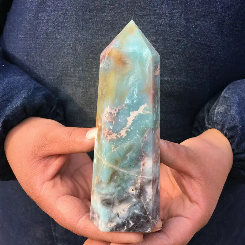 

Natural amazonite Obelisk Quartz crystal wand Point Reiki Healing