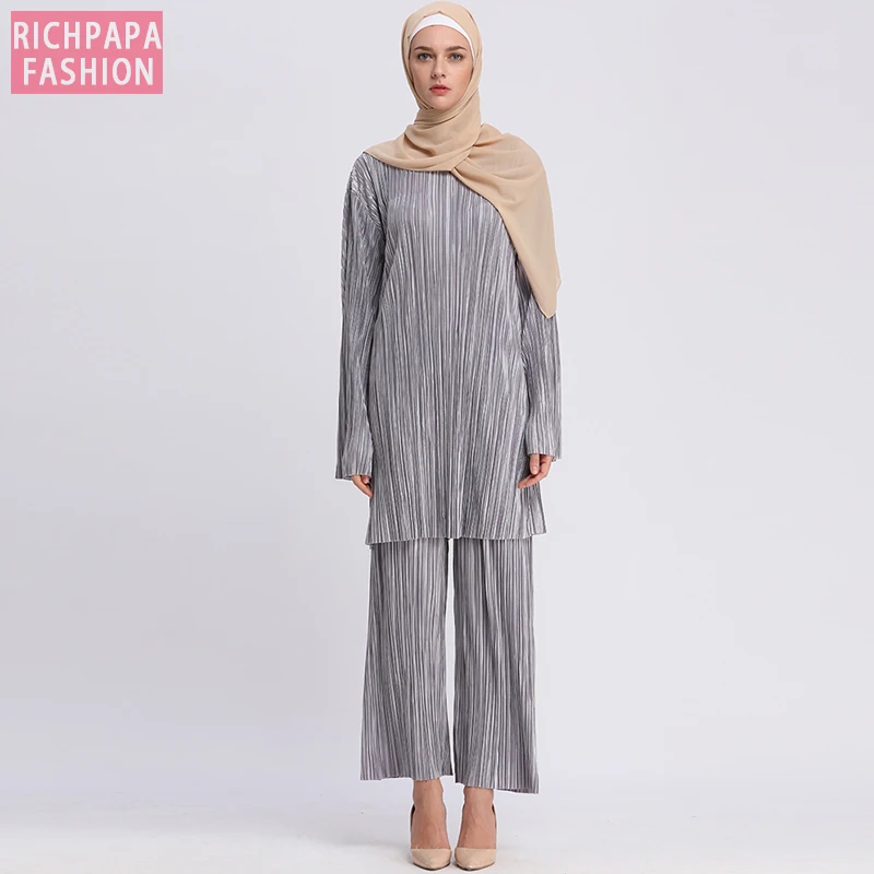 Женский комплект из 2 предметов Топ с длинным рукавом и плиссированные штаны