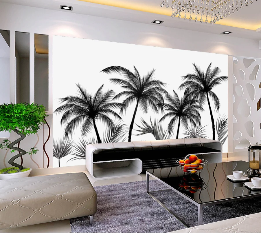 

XUESU Custom Wallpaper Black and White Big tree Tropical Rainforest Coconut Tree modern TV Sofa Background wall 3d Wallpaper