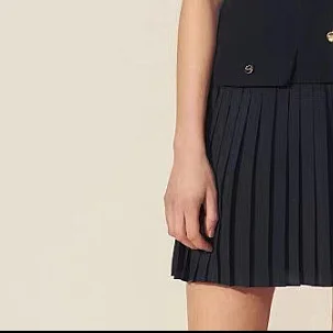 

2021 Spring and Summer New Lapel Pearl Buckle Slim Fashion Temperament Dress Stitching Pleated Dress