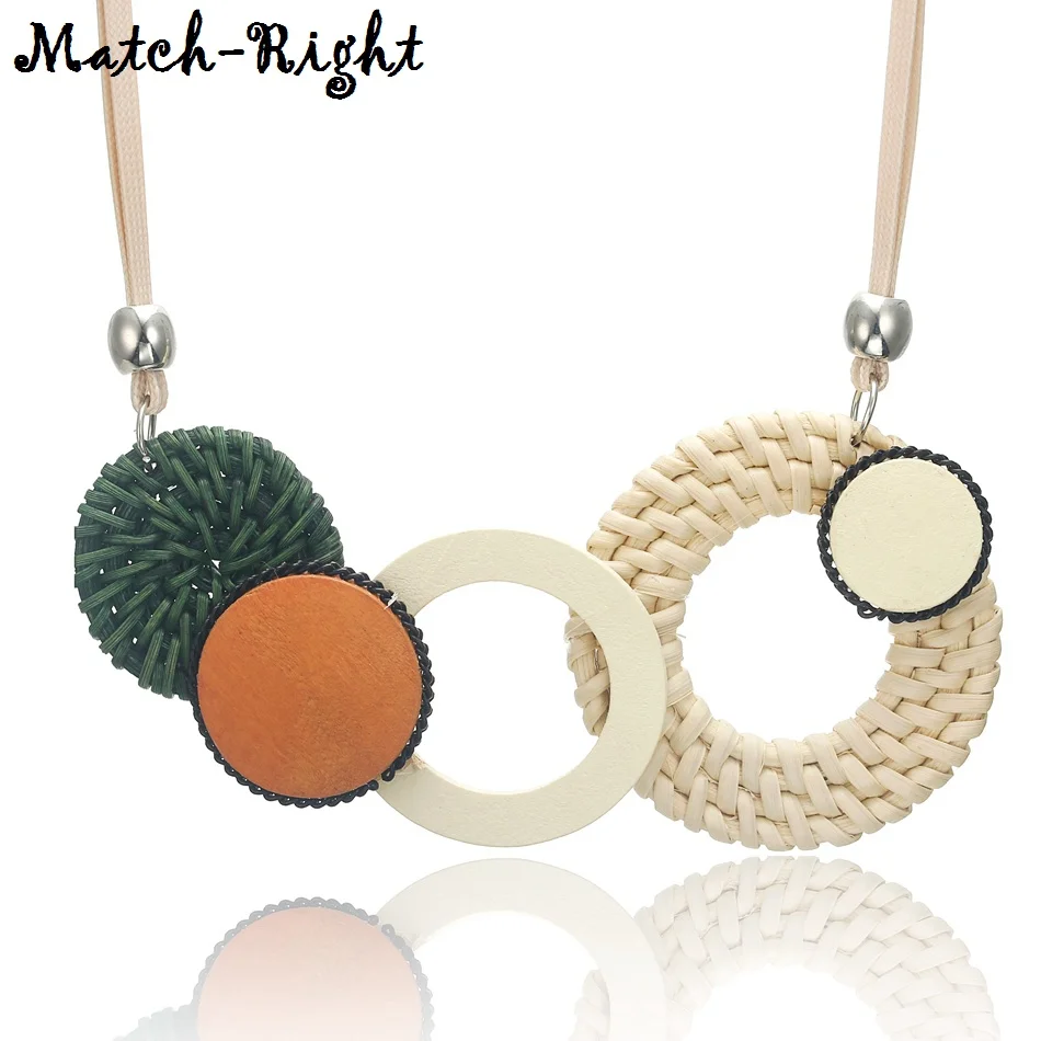 Женское Ожерелье из волокна растение ручной работы бамбуковое плетение яркие
