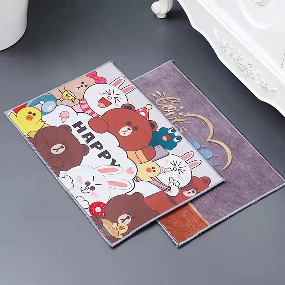

Cartoon Crystal Velvet Floor Mat Bedroom Carpet Home Bathroom Toilet Non-slip Absorbent Durable Soft And Comfortable