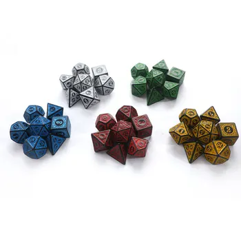 7pcs/set Polyhedral 7-Die Carved Pattern Dice Set D4 D6 D8 D10 D% D12 D20 For Game 3
