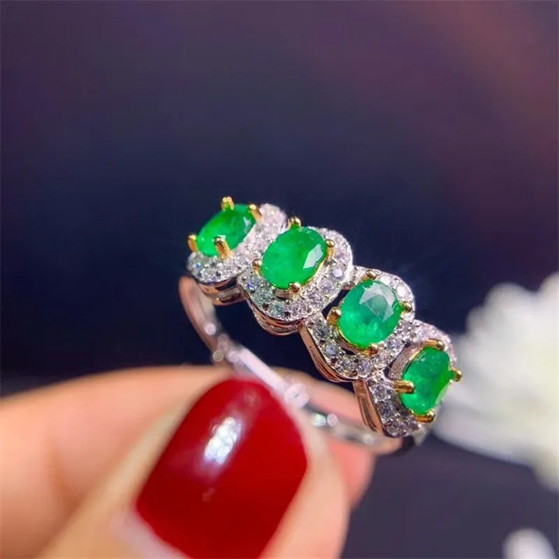 New 925 Silver Ring Emerald Ring Natural Real Emerald Birthday Gift Good Color Grandeur In Design Pure Feel Engagement Ring