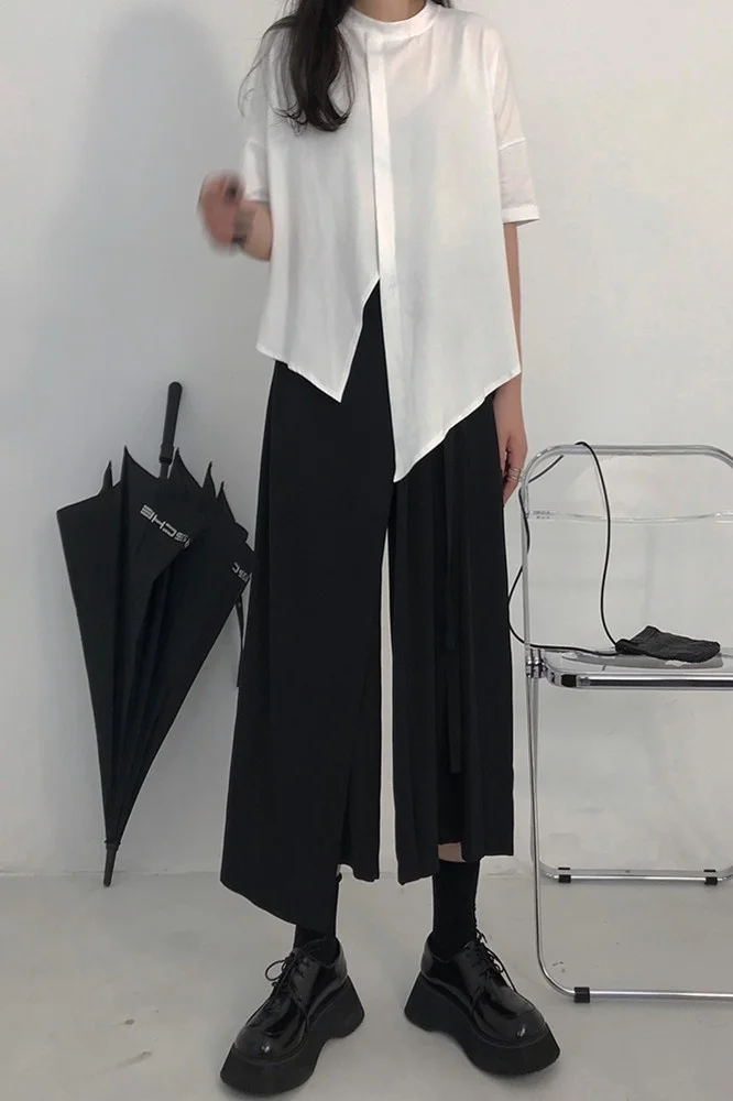 

DEAT 2021 New Spring And Autumn Fashion Casual Irregular Solid Color Loose High Waist Wide Leg Pants Women SL396