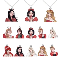 disney christmas series princesses hand painted image pendant necklace epoxy resin christmas gift for girls women jewelry fwn137