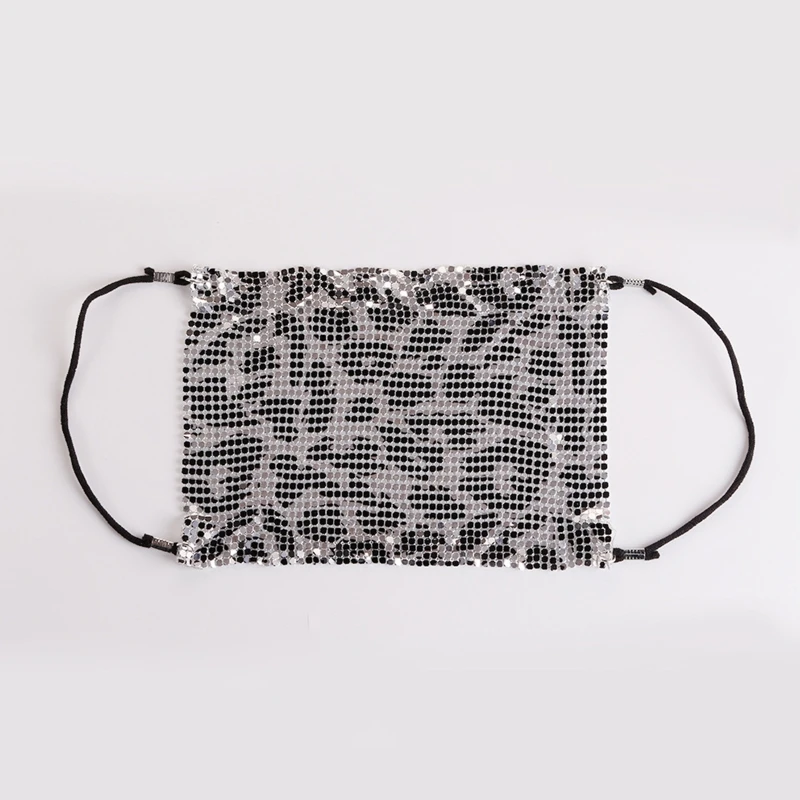 

5Pcs Unisex Glitter Metal Sequins Mouth Mask Leopard Solid Color Masquerade Nightclub Rave Party Jewelry Face Cover