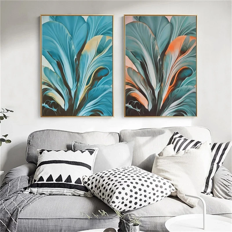 

Modern Nordic Green and Blue Leaf Hd Poster Home Wall Decoration Canvas Painting Art Painting Frameless Style