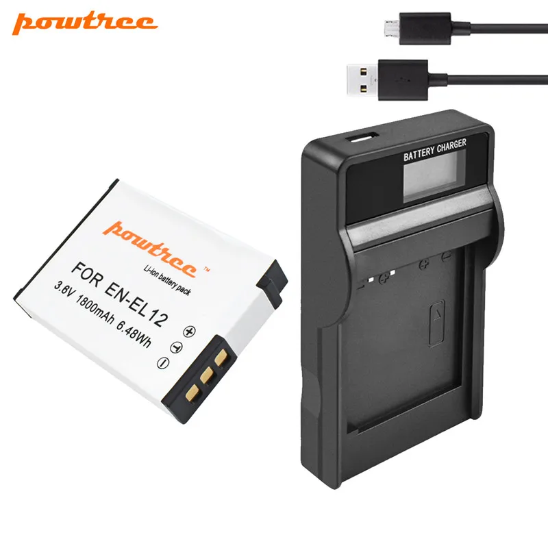 1 Battery Charger Powtree 1800 мА/ч, EN-EL12 RU EL12 Батарея+ для Nikon CoolPix S610 S610c S620 S630 S710 S1000pj P300 P310 P330 - Цвет: 1 Battery Charger