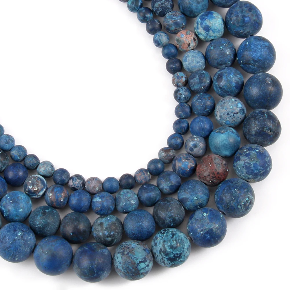 

Matte Blue Turquoises Sea Sediment Jaspers Beads Round Loose Beads For Jewelry Making 4/6/8/10mm 15''Inches DIY Charm Bracelet