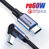 90 degree elbow usb type c to usb c cable for samsung xiaomi redmi note 10 8 macbook 60w fast quick charger cord pd type c cable