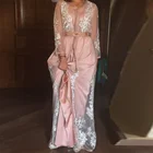 Красивые розовые марокканские Кафтан Вечерние платья с белой кружевной аппликацией арабское мусульманское платье для особых случаев вечернее платье на заказ