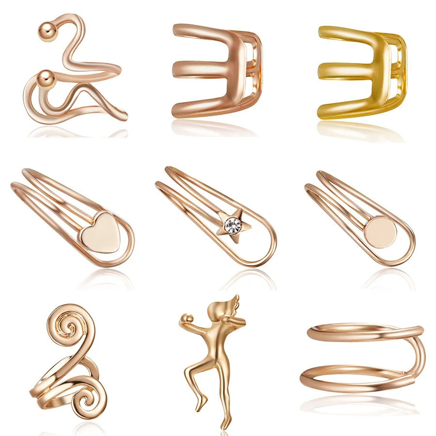1Pcs Ear Clip Temperament Simple Unisex Fashion Jewelry Cartilage Punk Rock Cuff Wrap No Piercing-Clip On Earrings for Women Men