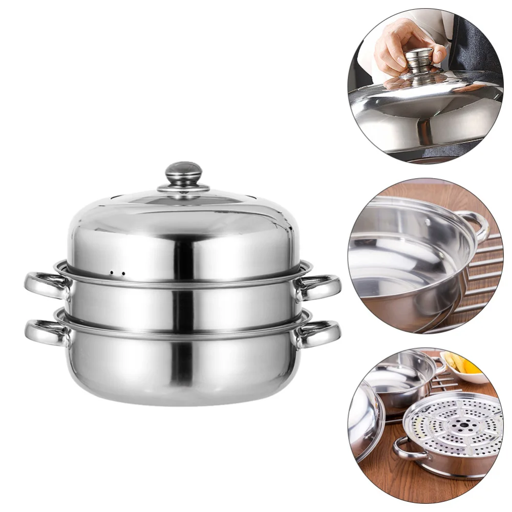 

1Pc Stainless Steel Steaming Pot Household Stockpot Multipurpose Pot (Silver)