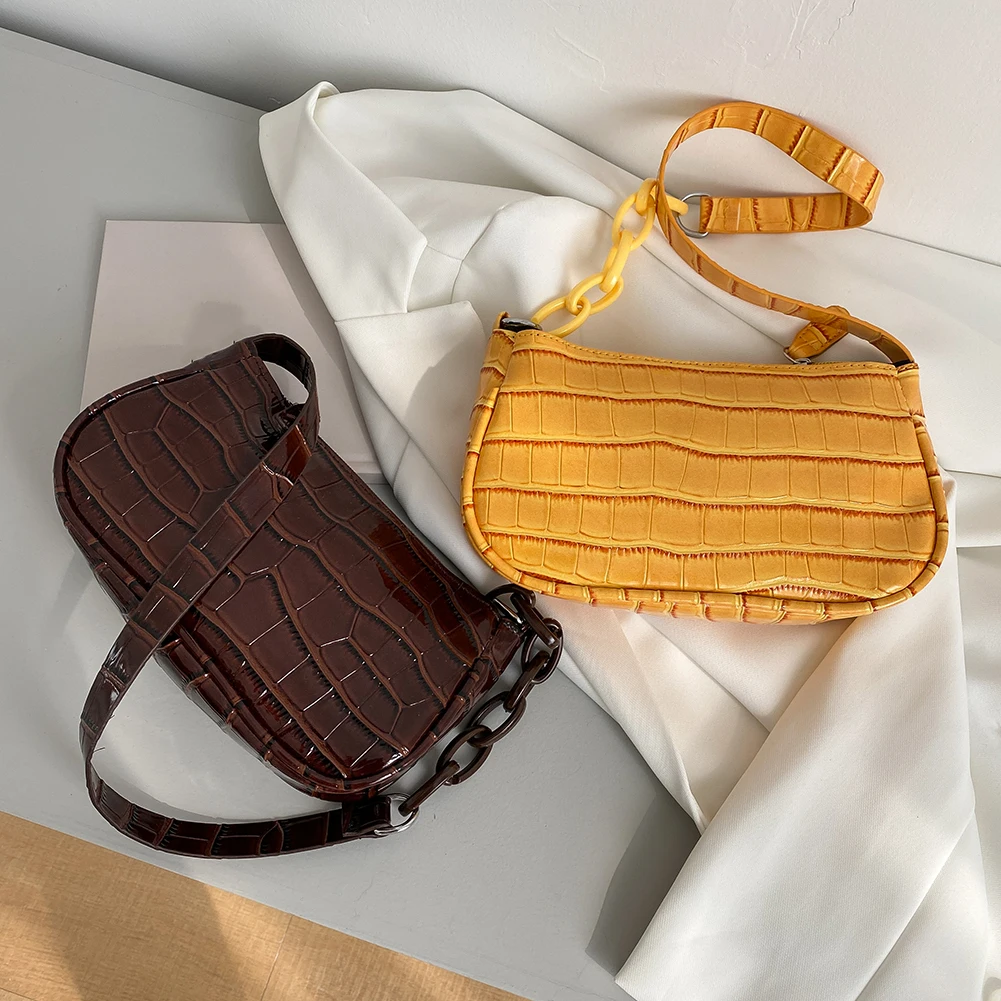 

Youth Ladies Simple Versatile Bag Elegant Alligator Pattern Underarm Bag Women Chain Leather Shoulder Bag Handbags