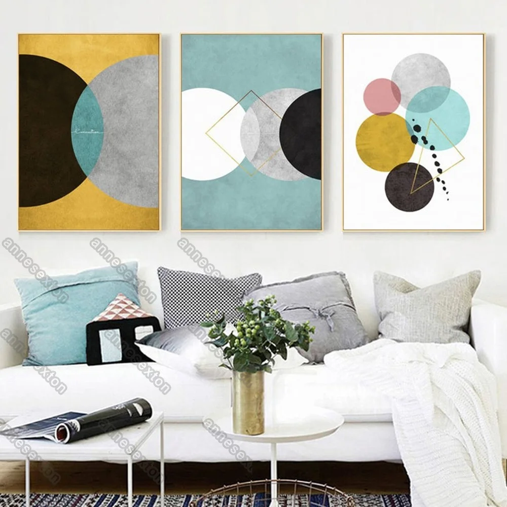 

Modern Style Canvas Painting Wall Poster Minimalist Pictures Geometric Patterns with Bright Colors for Home Rooms Wall Decoratio