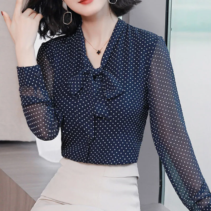 Модные женские топы и блузки рубашки рубашка шифоновая блузка с бантом на шее