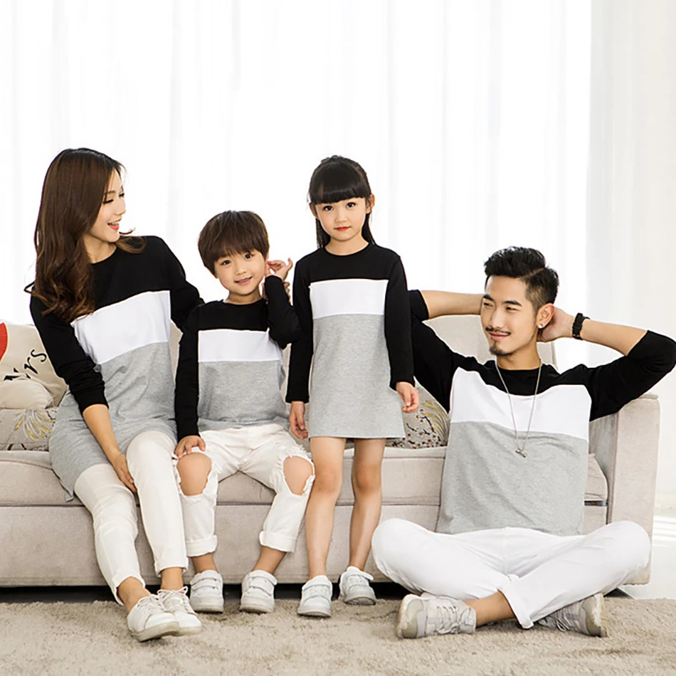 Family pajamas Look Mother and Daughter Matching Clothes 2 Colors Patchwork stripe Family Hooides Family Matching Clothes