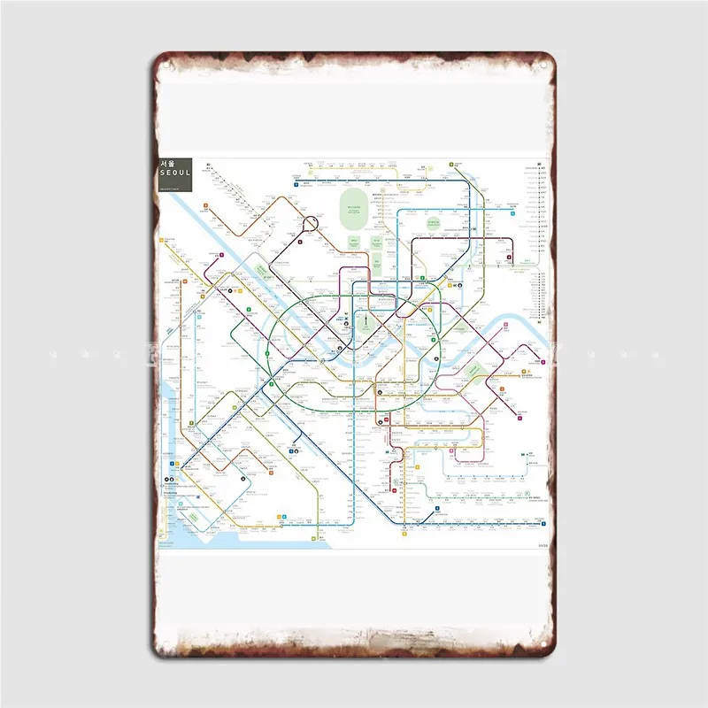 Карта метро из сеула металлический знак настенная пещера кухонная ВИНТАЖНАЯ