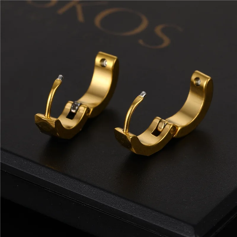 

1Pcs/Gold Faceted Men Earrings Hip Hop Fashion Stainless Steel Polished Ear Buckle Punk Earring Luxury Couple Gift Jewelry