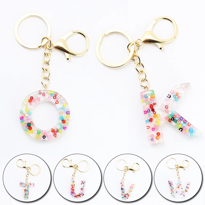 

Fashion Glitter Keychain For Keys Women Jewelry A-Z Letters Initial Resin Handbag Pendant Hollowed-Out Cute Keychain Accessories