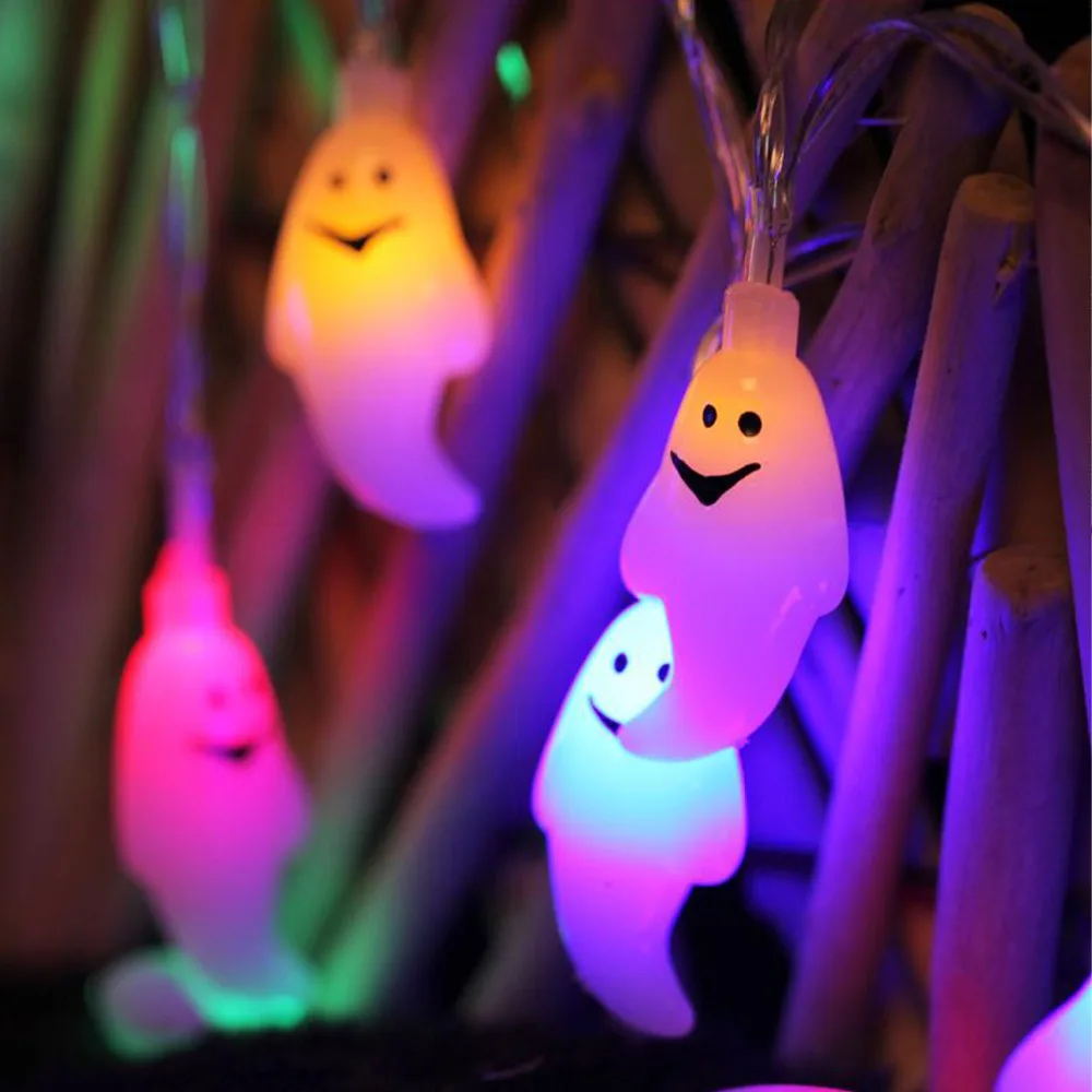 Halloween ghost shape led string light Battery case decoration props smile face lights ghost festival dress up props