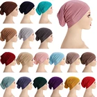 Однотонное нижнее белье из модала и хлопка, мусульманские головные уборы, Женская однотонная мягкая индийская облегающая шапочка, головной убор