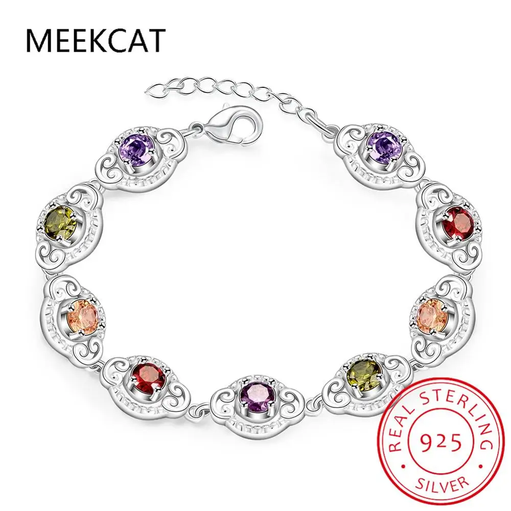 

Pretty Colorful Multi Colors Bracelets 925 Sterling Silver With Extender Woman Lady Bracelet Bangle Jewelry Top Sell