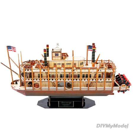 Barco de vapor americano precortado sin pegamento para ni&ntilde;os y adolescentes, modelo de papel 3D, puzle artesanal, MC-T4026h-5