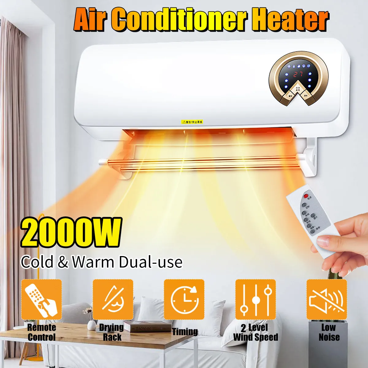 

2000W 2IN1 Wall Heater Air Conditioner Fan Heater for Home PTC Winter Room Bathroom Clother Dry Remote Control Air Conditioning