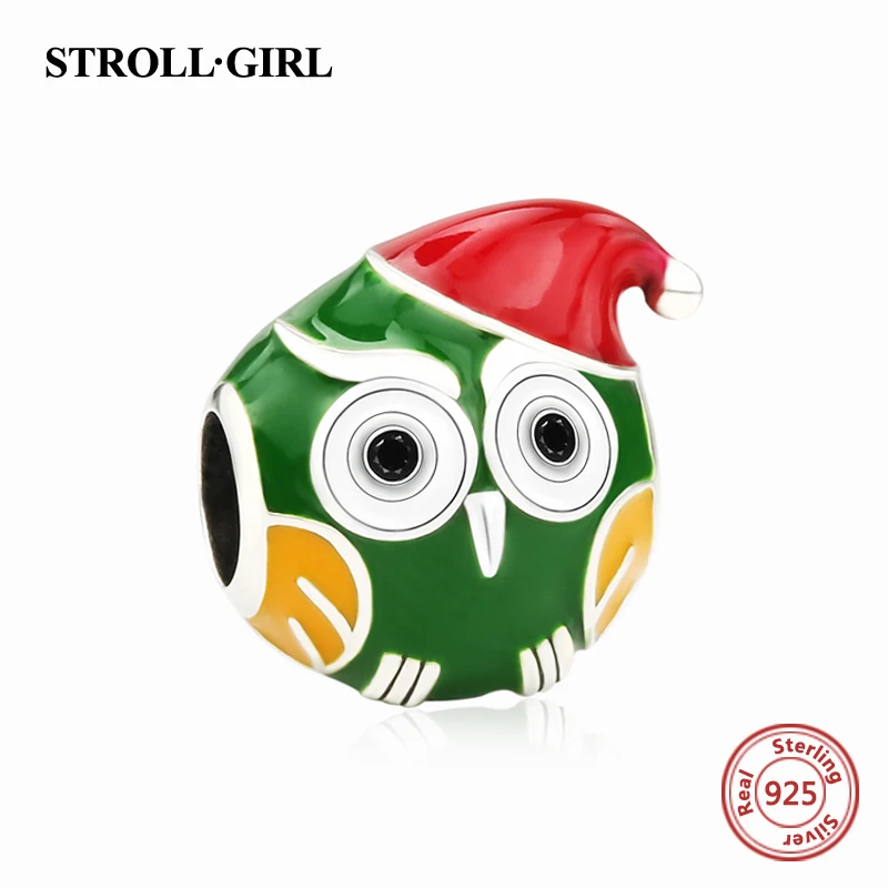 Новое поступление 925 серебро с милой совой Талисманы красочной эмалью и