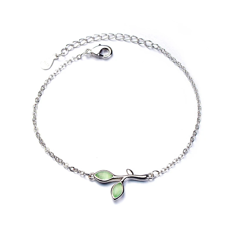 

Charm Nature Leaf Minimalist Style Enamel Silver Plated Bracelet Fashion Luxury Jewelry Adjuestable Bangle for Women Gift