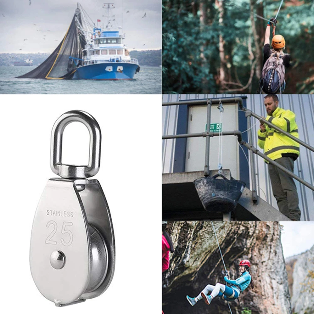 

Single Pulley Block 0.15 Tons 331lbs Stainless Steel Loading Swivel Wheel Swivel Lifting Rope Pulley Set For Lifting Wheel Tools