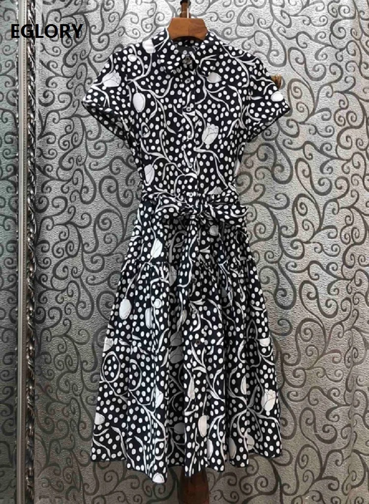 Женское платье рубашка с коротким рукавом повседневное длинное в горошек