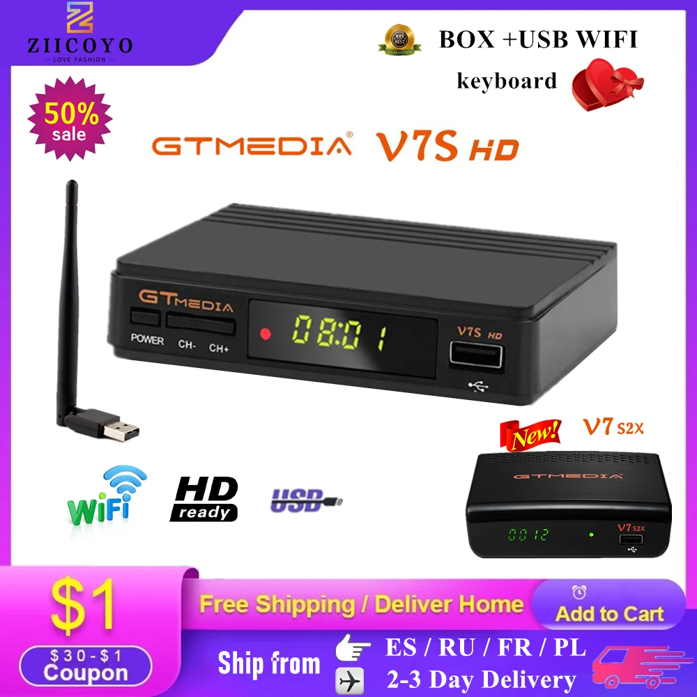 

DVB-S2 Gtmedia V7 S2X Satellite decoder 1080P DVB-S2 Upgraded by Gtmedia V7S HD Include USB Wifi H.265 TV Box Freesat v7 No app