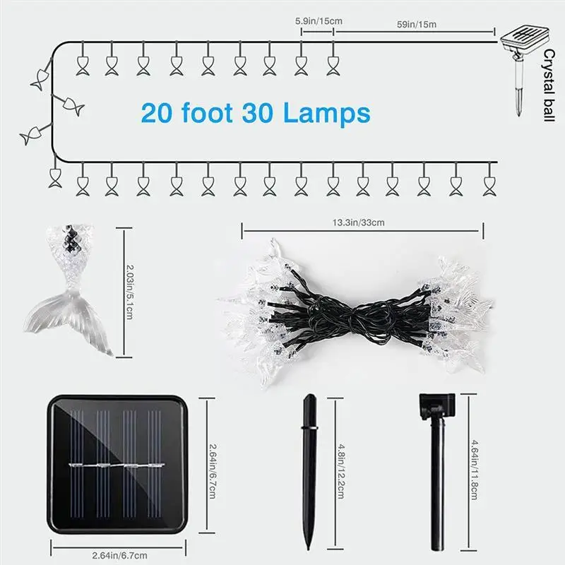 

Outdoor Lights Solar String Lights 30 LED Multicolor Fishtail Garden Lights 8 Lighting Modes Waterproof Fairy Lights Outdoor