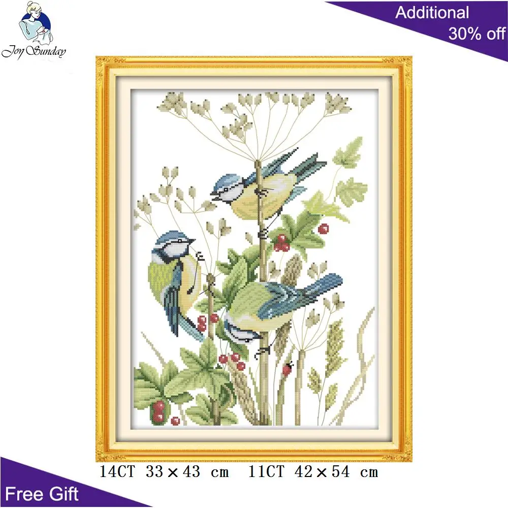 Joy Sunday Flower And Bird Home Decor DA145 DA146 14CT 11CT Counted Stamped Three Little Birds Feed Needlepoint Cross Stitch kit | Дом и сад