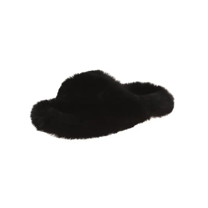 

2020 New Winter Women Plush House Slippers Fashion Faux Fur Furry Warm Flat Shoes Solid Color Comfortable Female Indoor Slippers