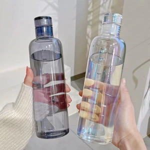 500ml Glass Bottle With Time Marker Cover Lid Water Drinks Milk Juice Cup Korean Drink Bottle For Girls School Birthday Gift