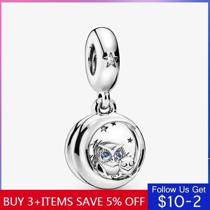 CodeMonkey Аутентичные 925 стерлингового серебра кулон сова драгоценные бусины