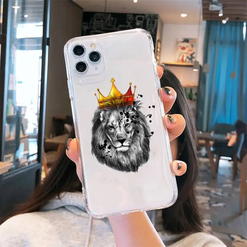 

Ferocious animal lion Phone Case Transparent for iPhone 6 7 8 11 12 s mini pro X XS XR MAX Plus cover funda shell