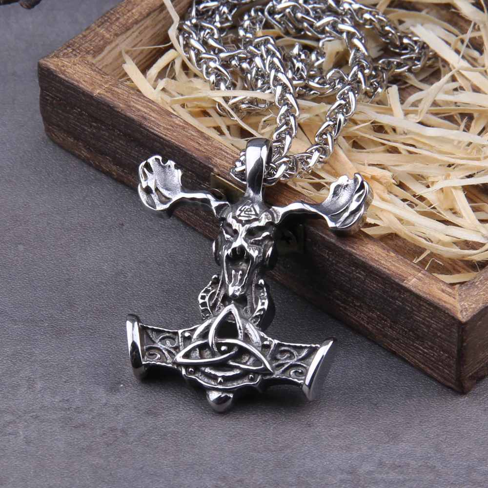 

Speical Price Stainless Steel Viking Necklace Men Skull deer Pendants valknut Necklaces Scandinavian Norse Jewelry Gift